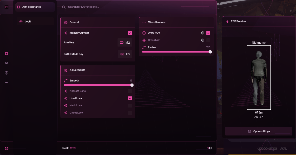 Bleak Reborn Private Cheat für ARC Raiders kaufen — Aimbot, ESP, Radar & Loot — Menü