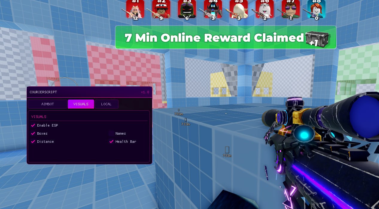 CourierScript สำหรับ Roblox — Aimbot, ESP, WalkSpeed และ JumpPower