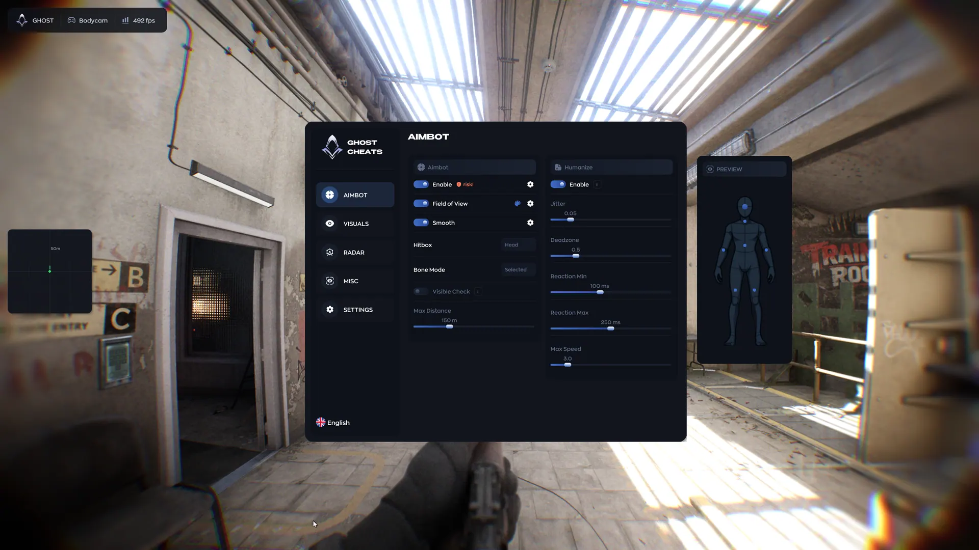 Ghost Bodycam — приватный чит с Aimbot, ESP и радаром — меню