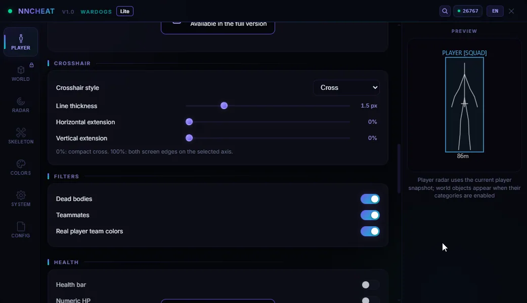 NN Cheats WARDOGS Lite with Player ESP and Radar — menu