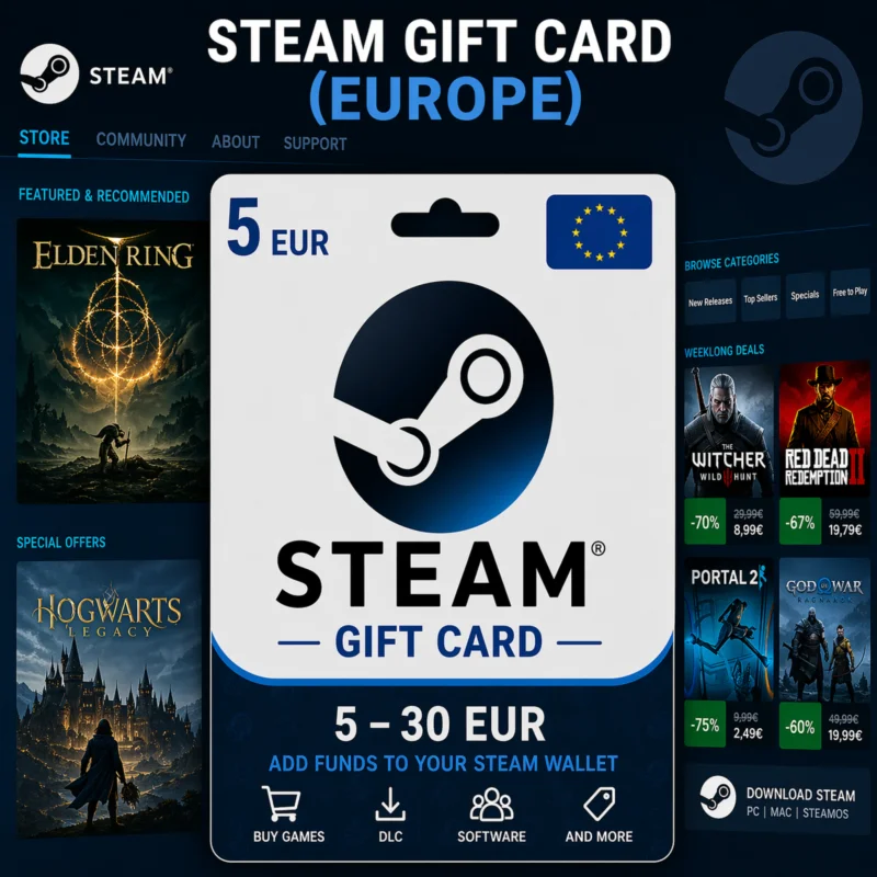 Steam Gift Card (Европа) 5–30 EUR Код